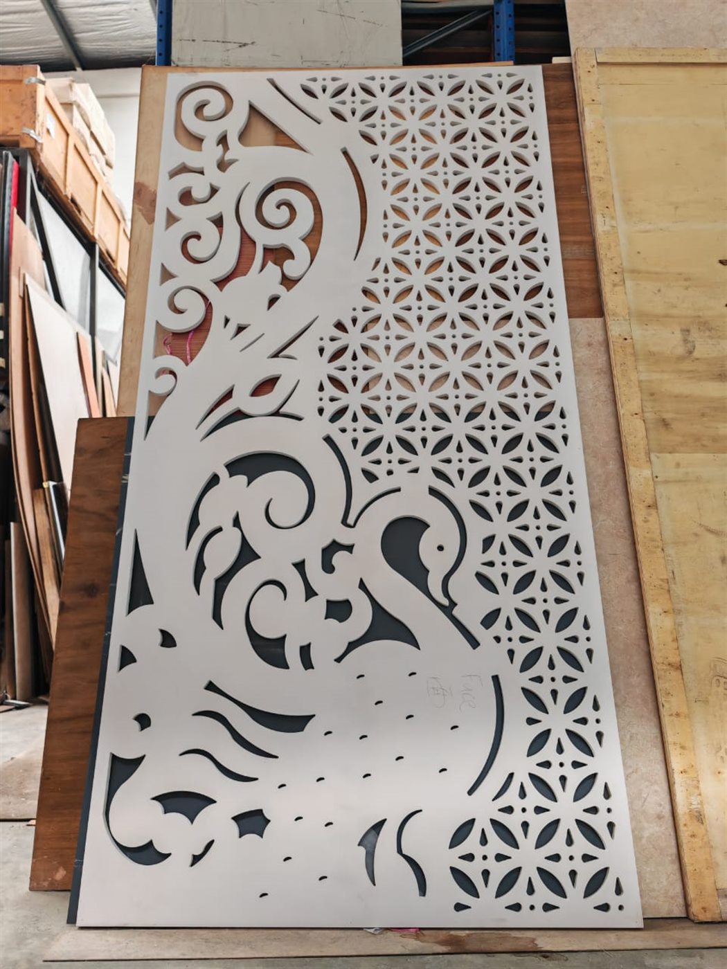 Finished white CNC cut panel